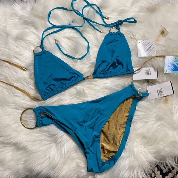 Vitamin A Other - NWT Vitamin A Teal  & Gold triangle bikini set